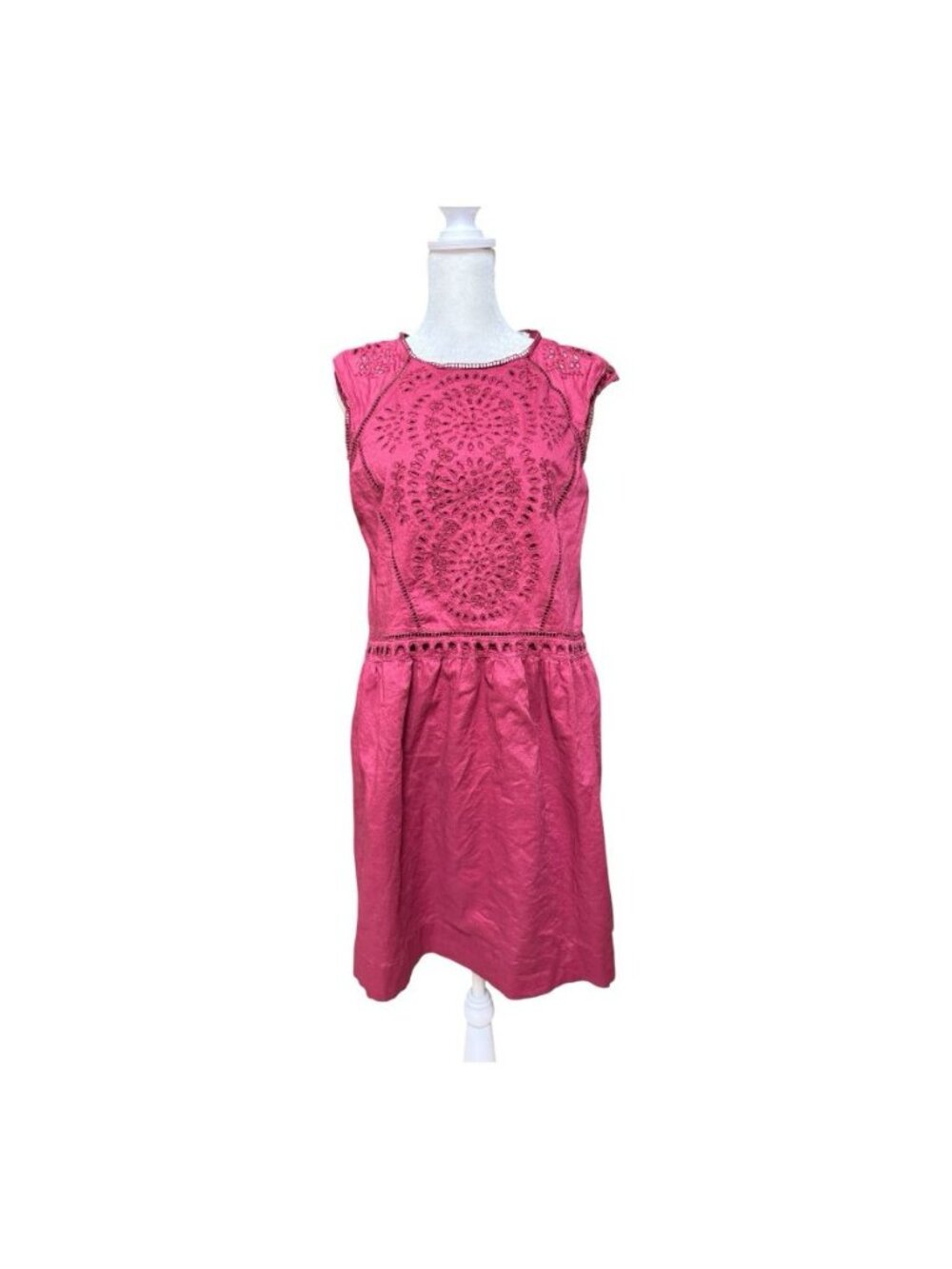 LOFT 100% Cotton Eyelet Embroidered Dress Women’s Medium Pink Cap Sleeve